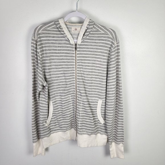 Adriano Goldschmied Gray and Cream Striped Zip Front Hoodie Size Large - Picture 1 of 12